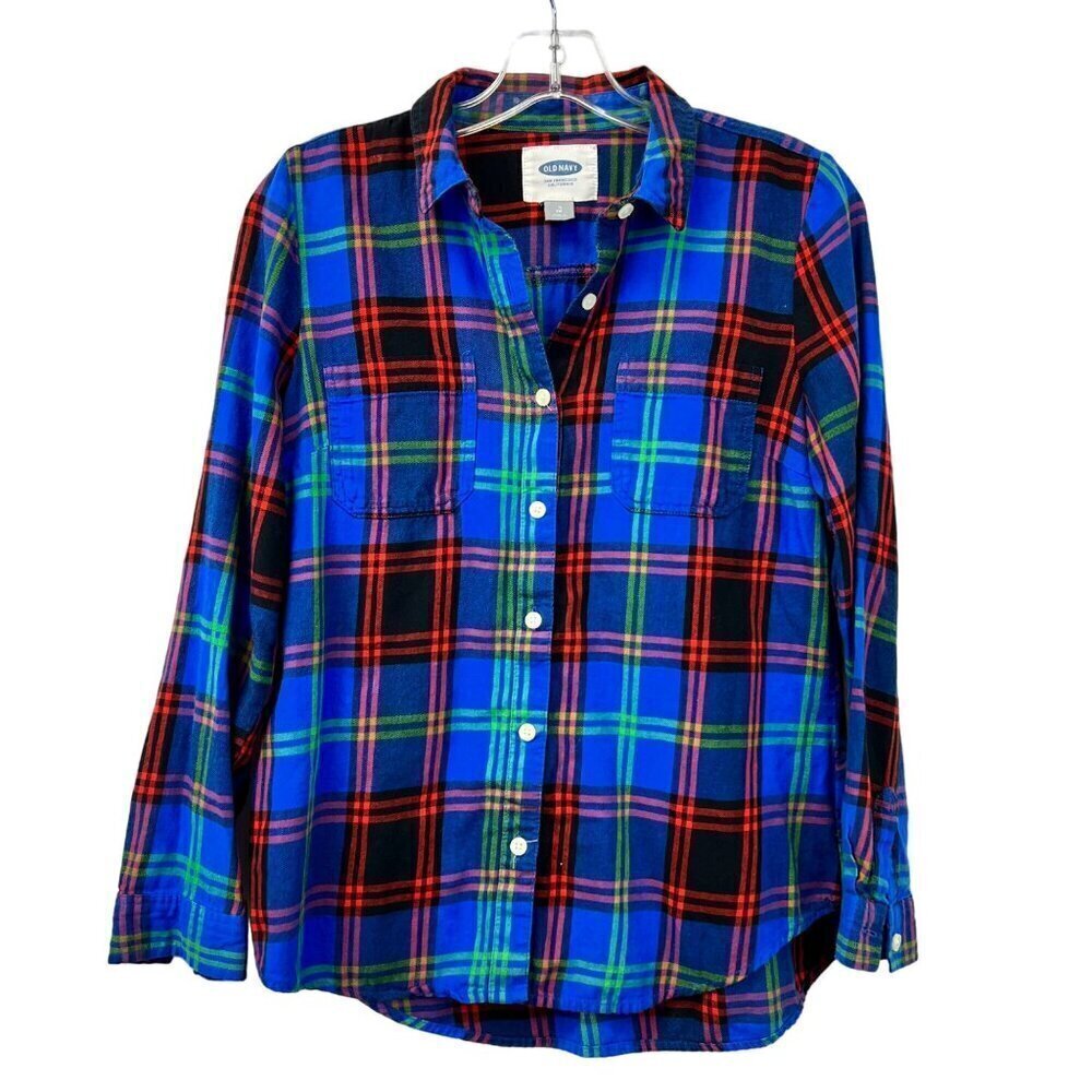 Old Navy Womens Button Down Long Sleeve Top Multicolor Plaid Size XS